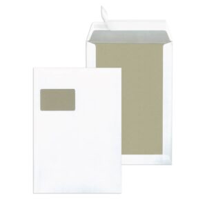 Papprückwandtasche C4, mit Fenster, 120 g/qm, weiß, 100 Stück