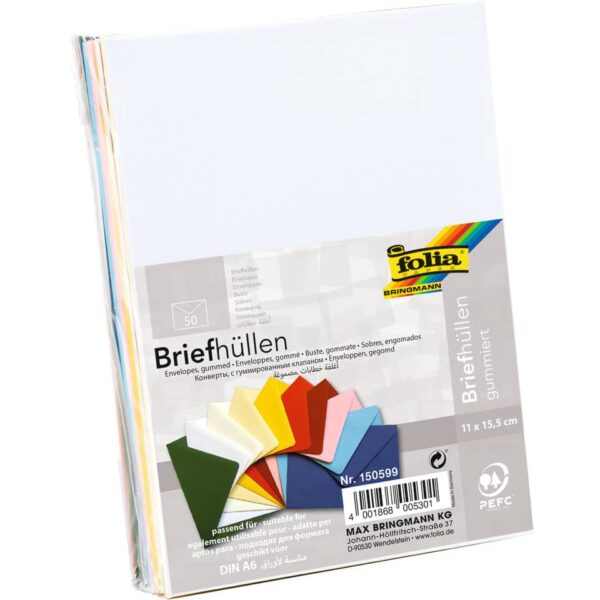 Briefumschlag - C 6, 10 Farben sortiert,  120 g/qm, 50 Stück