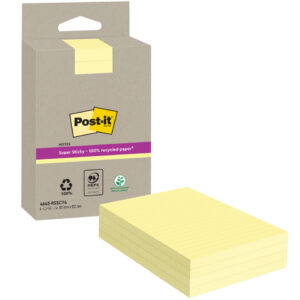 Haftnotizblock Super Sticky Recycling Notes, 102x152mm, liniert, gelb, 4x45 Blatt