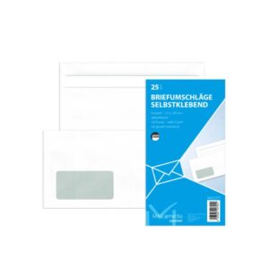 Kompaktumschläge mit Fenster (229x125 mm), selbstklebend, 75 g/qm, 25 Stück