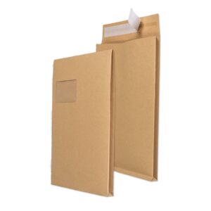 Faltentaschen - C4, Fenster, 20 mm-Falte, Klotzboden, haftklebend, 120 g/qm, braun, 100 Stück