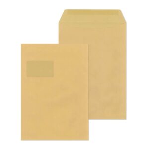 Versandtaschen Recycling - C4 , mit Fenster, gummiert, 90 g/qm, braun, 250 Stück