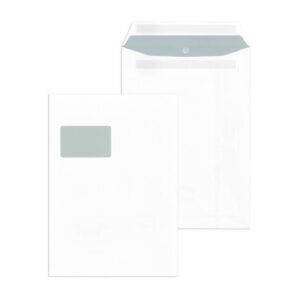 Versandtaschen C4 , mit Fenster, selbstklebend, 90 g/qm, weiß, 250 Stück