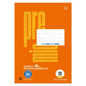 Schulblock LIN 29 - A4, 50 Blatt, rautiert mit Rand beidseitig, 90 g/qm