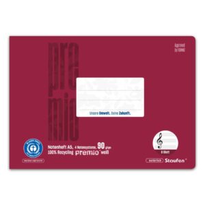 Notenheft LinN - A5 quer, 8 Blatt, 4 Notensystem, bordeaux