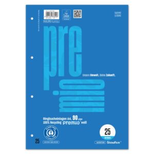 Ringbucheinlage LIN 25 - A4, 50 Blatt, 9 mm liniert Rand, 90 g/qm