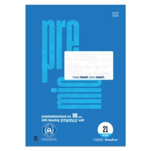 Arbeitsblock LIN 21 - A4, 50 Blatt, 9 mm liniert, 90 g/qm, blau