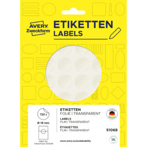 Verschluss-Etiketten, Ø 18 mm, 15 Bogen/720 Etiketten, transparent