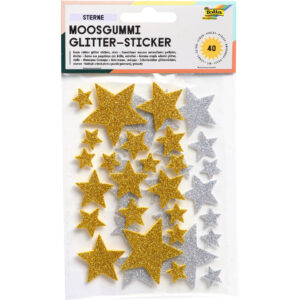 Moosgummi Glitter Sticker - 40 Sterne sortiert, selbstklebend