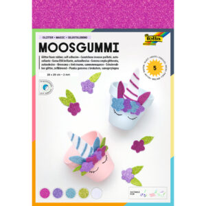 Moosgummi Glitter - 20 x 29 cm, selbstklebend, 5 Farben sortiert
