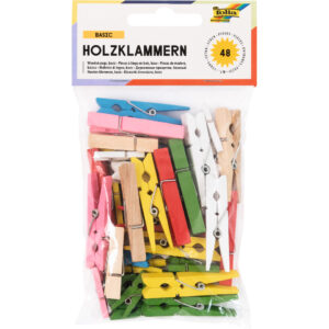 Wäscheklammer - Holz, farbgig sortiert, 48 Stück