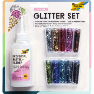Glitterset - Flocken, 10 farben sortiert, inkl. Deko-Kleber