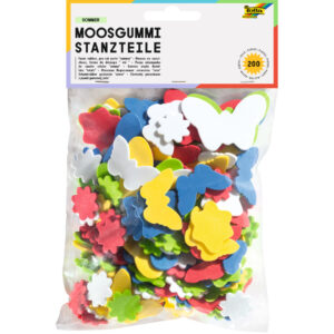Moosgummi Stanzteile "Blumen und Schmetterlinge" - 200 Stück, sortiert