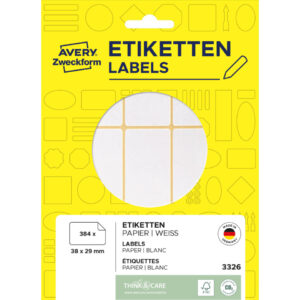 3326 Universal-Etiketten - 38 x 29 mm, weiß, 384 Etiketten/24 Blatt, permanent