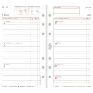 Wochenplan, Midi, 2026, Weiß, 96 x 172 mm, Inhalt: 124 Blätter / 1 Stück