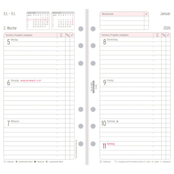 Wochenplan, Midi, 2026, Weiß, 96 x 172 mm, Inhalt: 124 Blätter / 1 Stück