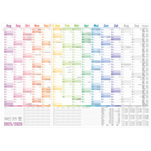 Wandkalender 2025/26, A1+, 89 x 63 cm, gefalzt