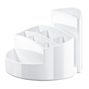 Schreibtischköcher RONDO - 9 Fächer, Gummifüße, Briefschlitz, hochglänzend, weiß