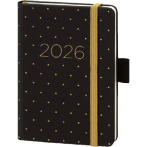 Buchkalender V-book - A6, 1 Woche / 2 Seiten, Kunstleder, schwarz/gold