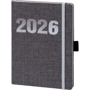 Buchkalender V-book - A5, 1 Woche / 2 Seiten, Leinenoptik, grau