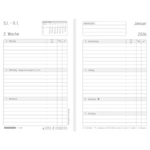 Wochenplan, Black Edition Mini, 2026, Schwarz, 95 x 140 x 7 mm, Inhalt: 64 Blätter / 1 Stück