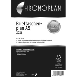 Brieftaschenplaner, A5, 2026, Weiß, 148 x 210 mm, Inhalt: 18 Blätter / 1 Stück