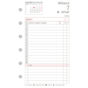 Tagesplan, Mini, 2026, Weiß, 79 x 125 mm, Inhalt: 191 Blätter / 1 Stück