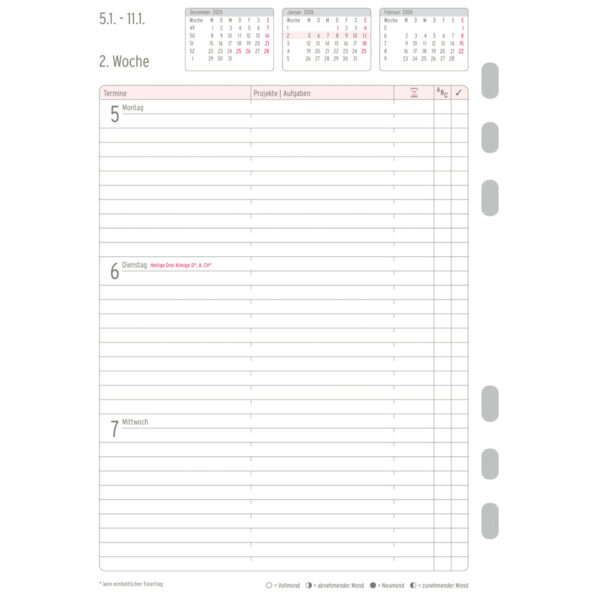 Wochenplan, A5, 2026, Weiß, 148 x 210 mm, Inhalt: 63 Blätter / 1 Stück