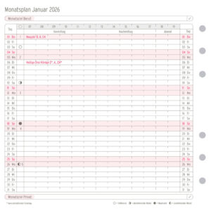 Monatsplan, Midi, 2026, Weiß, 96 x 172 mm, Inhalt: 12 Blätter / 1 Stück