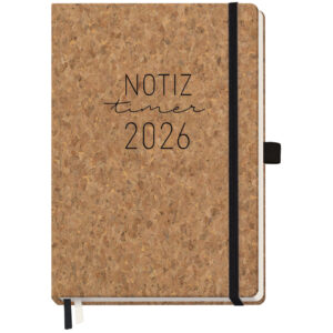Wochen-Notiz-Timer A5 2026, 220 Seiten, Kork