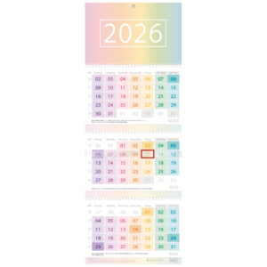 3-Monatskalender 2026 mit Datumsschieber, Rainbow