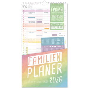 Familienplaner 2026, 5-spaltig, Rainbow