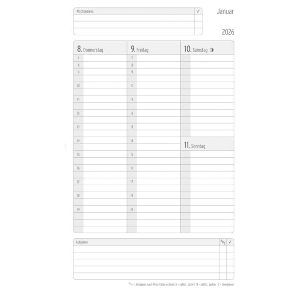 Wochenplan, White Edition A5, 2026, Weiß, 135 x 210 x 8 mm, Inhalt: 64 Blätter / 1 Stück