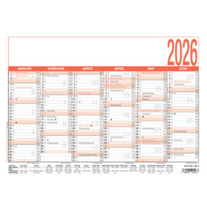 Tafelkalender - A4 quer, 6 Monate / 1 Seite, Karton