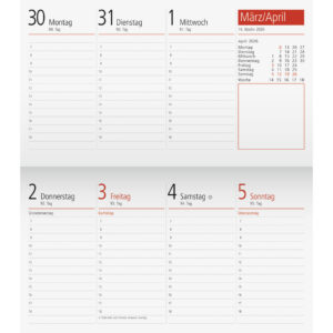 Ersatzkalendarium Taschenkalender Modell TM 17 - 1 Woche / 2 Seite, 8,7 x 15,3 cm