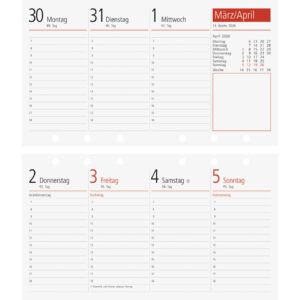 Ersatzkalendarium Taschenkalender Modell TM 17 - 1 Woche / 2 Seite, 8,7 x 15,3 cm