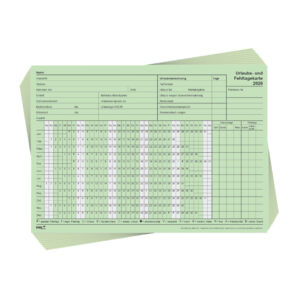 Urlaubs- und Fehltagekarte 2026 mit tabellarischer Darstellung, DIN A5 quer, 10 Stück, grün