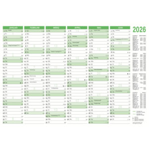 Tafelkalender 2026 - A4 quer, 2x 6 Monate, 297 x 210 mm