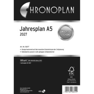 Jahresplan, A5, 2027, Weiß, 148 x 210 mm, Inhalt: 1 Blatt / 1 Stück