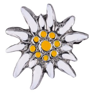 Anstecker 25mm weiß Edelweiß, Farbe altsilber