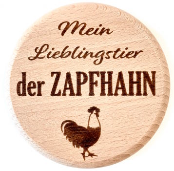 Glasdeckel aus Buche "Zapfhahn" Größe ca. 10cm, Motiv graviert