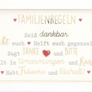 Bilderrahmen mit Spruch 19x10x1,9cm Familienregeln Seid dankbar...