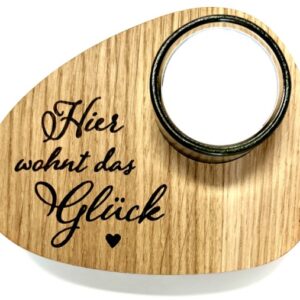 Teelicht Halterung aus Eiche 12 x 9,5cm geölt & graviert "Hier wohnt das Glück"