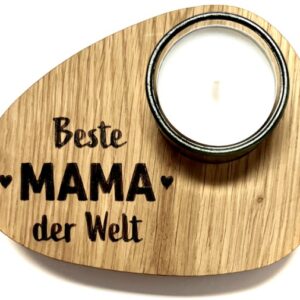 Teelicht Halterung aus Eiche 12 x 9,5cm geölt & graviert "Mama"