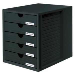 Schubladenbox SYSTEMBOX - A4/C4, 5 geschlossene Schubladen, schwarz