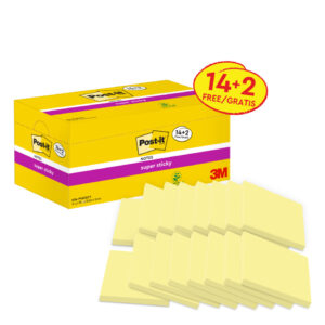 Haftnotizblock Super Sticky Notes Promotion, 76 x 76 mm, gelb, 16 x 90 Blatt