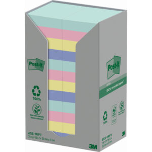 Haftnotiz Recycling Notes, 51x38mm, mint, hellblau, flamingopink, gelb, 24 x 100 Blatt