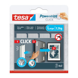 Klettbandstreifen Powerstrips® CLICK, L, 85 x 20 mm, 7,2 kg, schwarz, 4x2 Stück