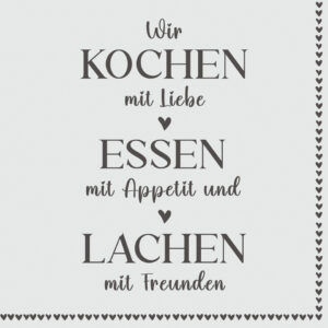 Motivserviette, Kochen, Essen, Lachen, 33 x 33 cm, 3-lagig, 20 Stück