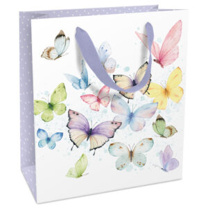 Geschenktragetasche Schmetterlinge bunt, 21 x 18 x 8 cm